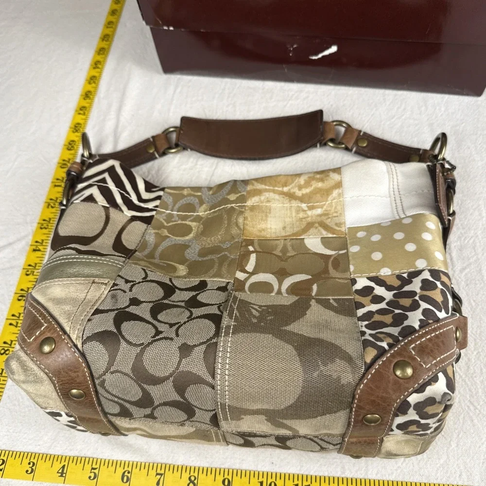 Vintage Coach 11496 Carly Brown Patchwork Jacquard Hobo Shoulder Bag Leopard